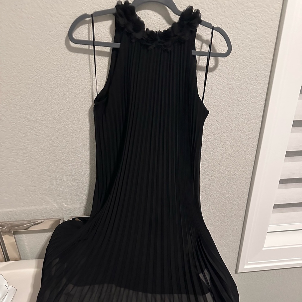Nicole Miller Black Pleated Dress with Floral Details